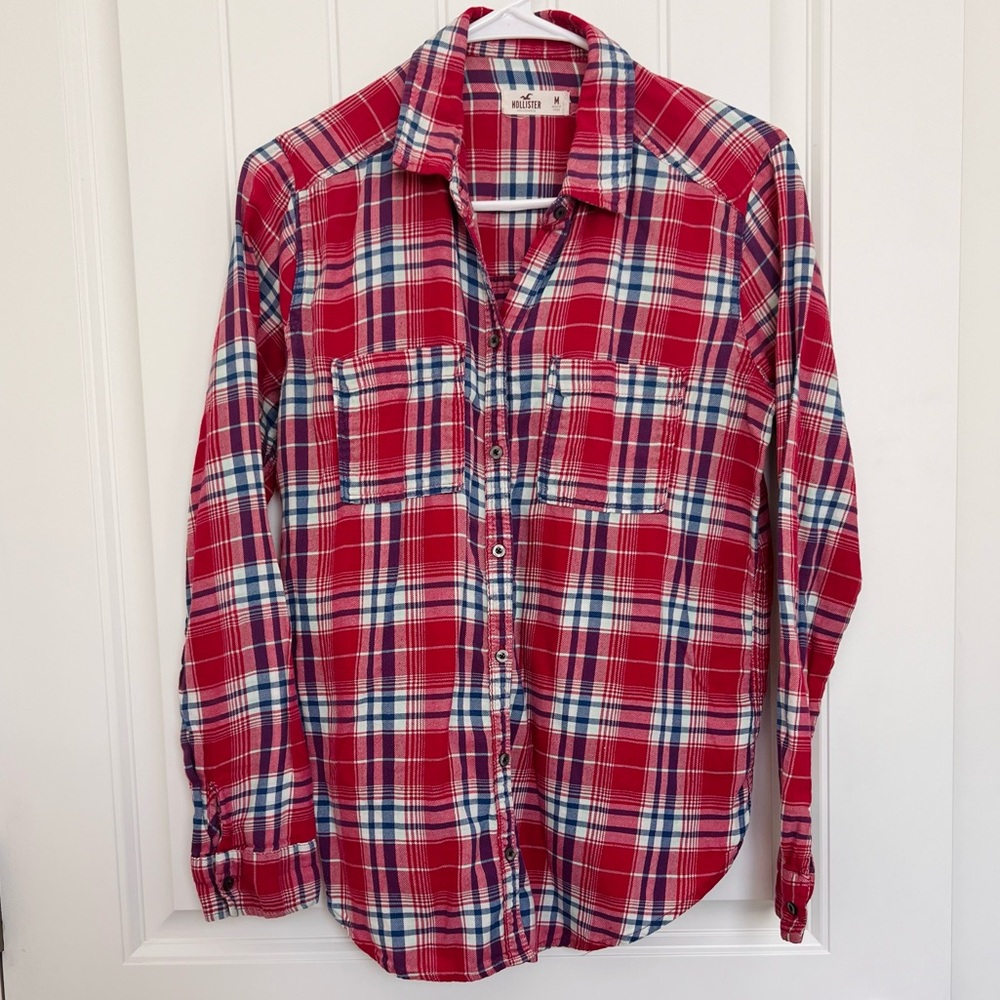 Hollister Classic Red and Blue Plaid Button-Up Shirt
